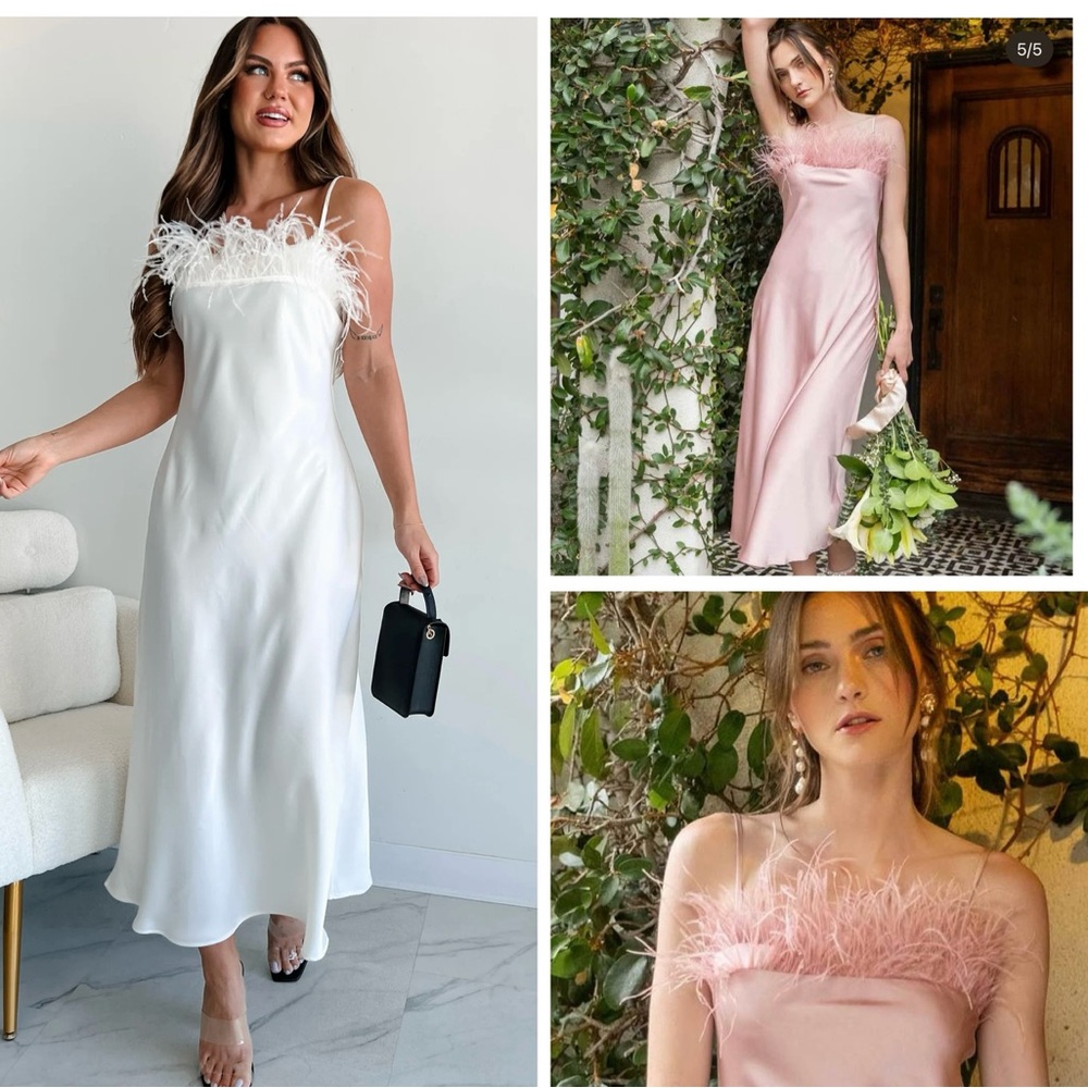 BLUE PEPPER Feather Trim Slip Dress - Pink & white